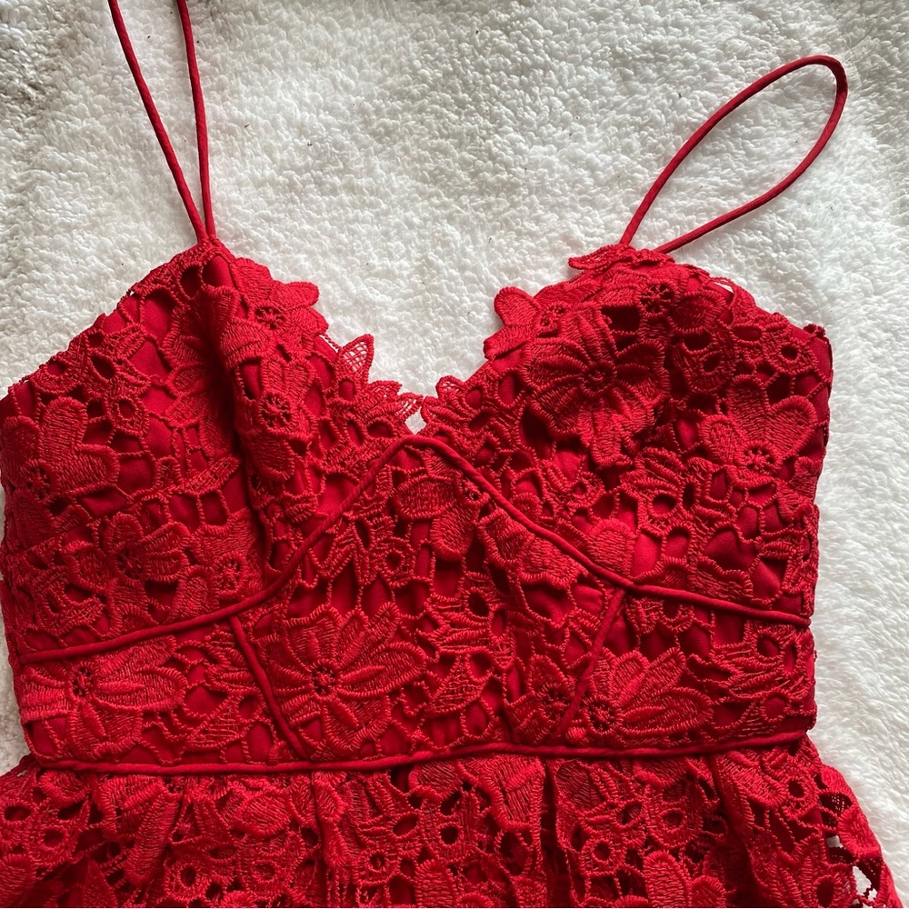 Anthropologie Red Lace Spaghetti Strap Dress - Picture 4 of 7